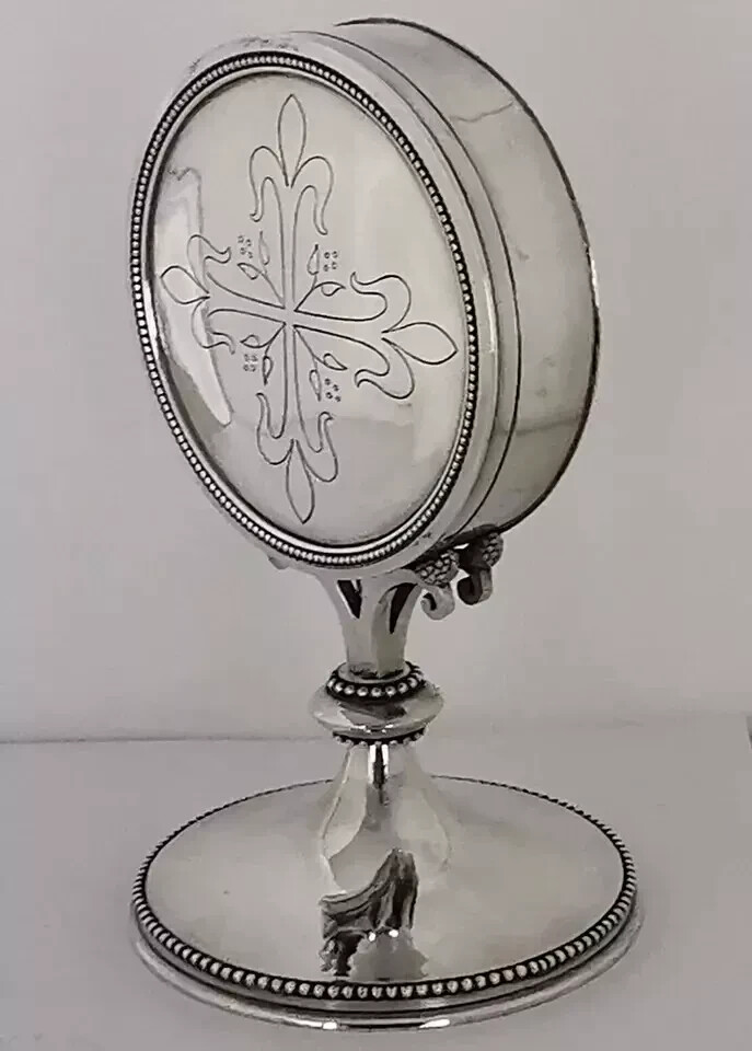 Rare French Solid Silver & Bronze Standing Pyx Communion Wafer Box - Monstrance