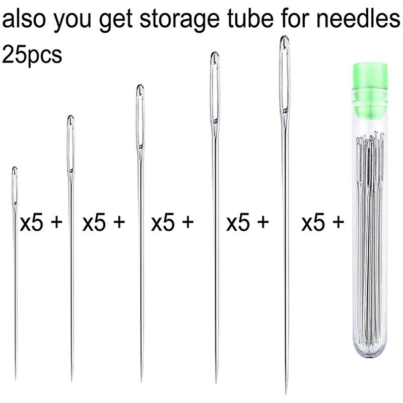 25Pcs Large Eye Sewing Needles Leather Yarn Knitting Stitching Tool Set