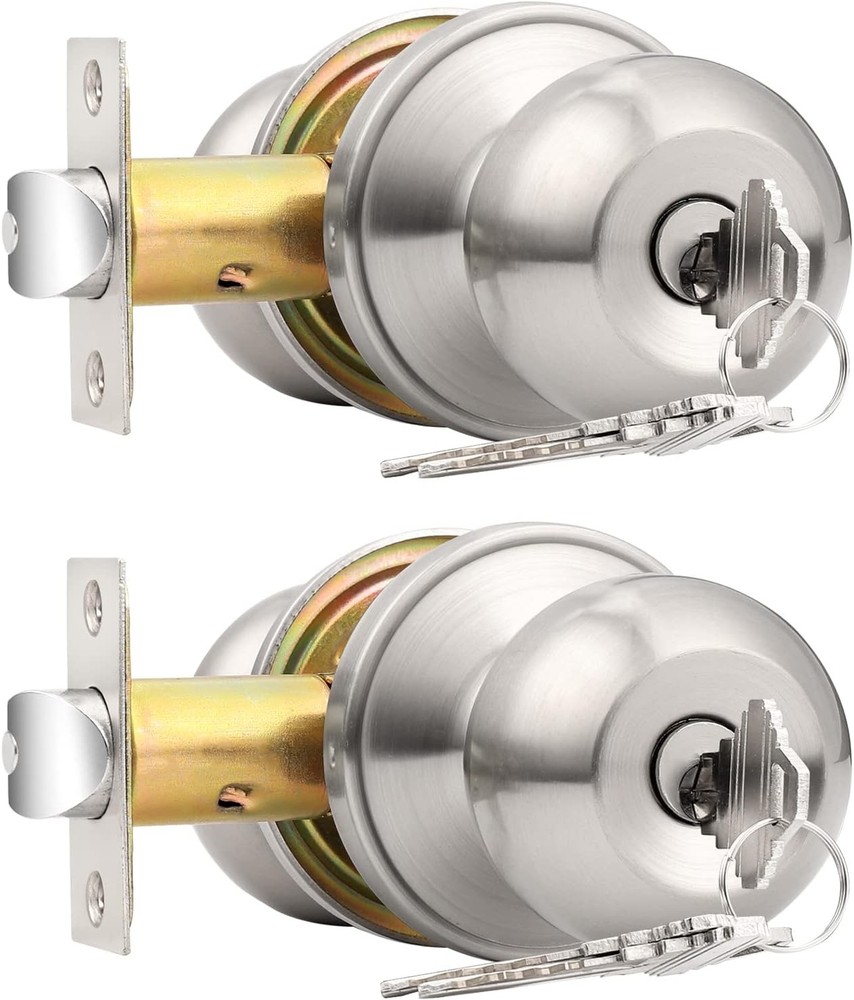 Probrico 2 Pack Keyed Alike Entry Door Knobs with Lock 2 Pack, Brushed Nickel