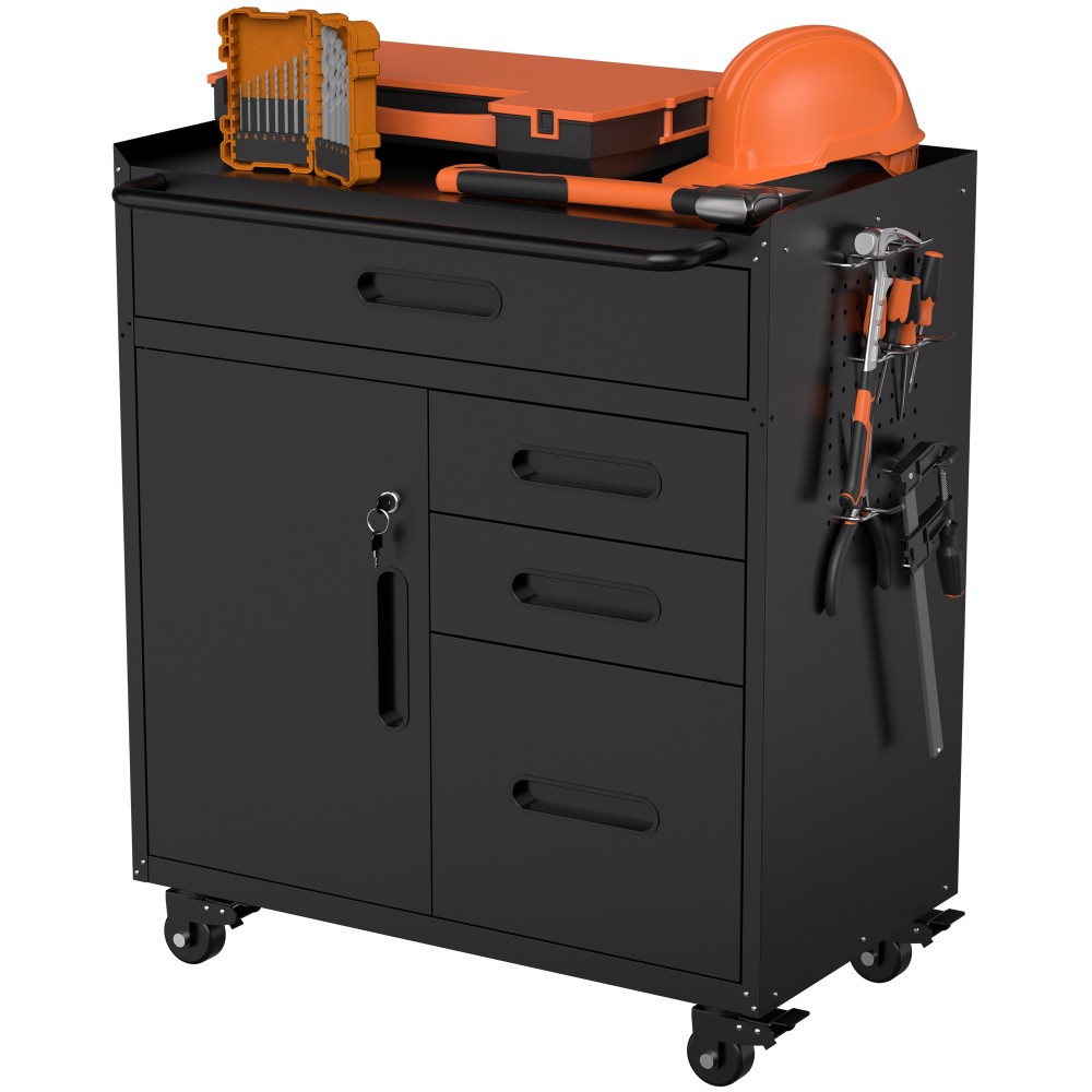 34.3"Mobile Tool Storage Cabinet,4 Drawers Garage Organizer,Lockable Compartment