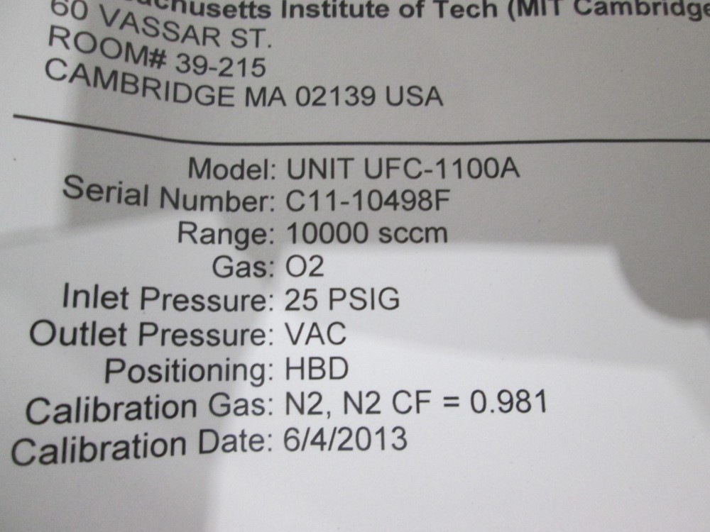 UNIT, UFC-1100A, O2, 10 SLM, Mass Flow Controller, New