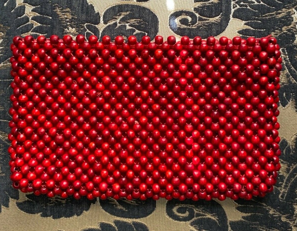 MAGID RED BEADED STYLE HANDBAG / PURSE