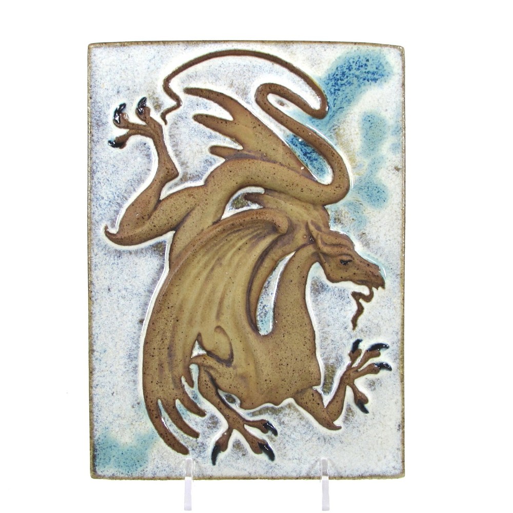 Vtg Elfstone Studio DRAGON 8.5" Wall Tile Clay Bas Relief Signed Meyer 1988