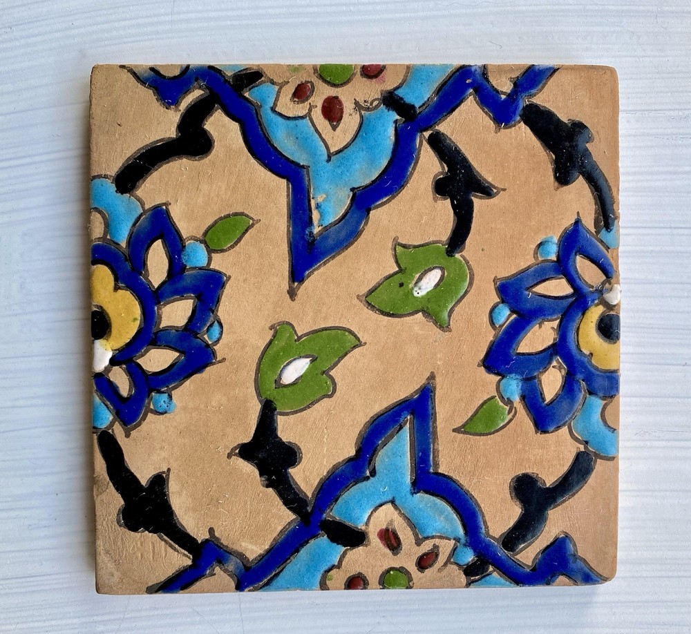 Antique Middle Eastern Hand Painted Pottery Tile