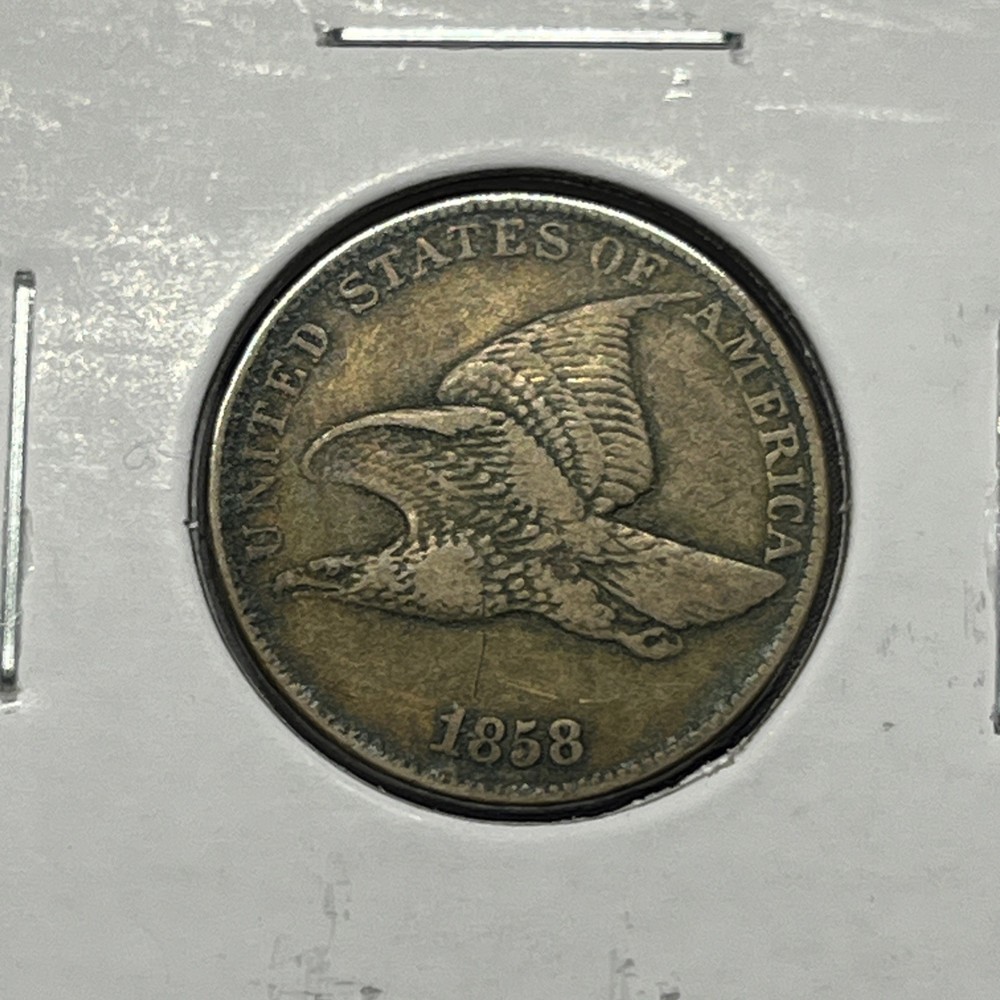 1858 Flying Eagle Cent Copper Coin VF CUD error On Reverse