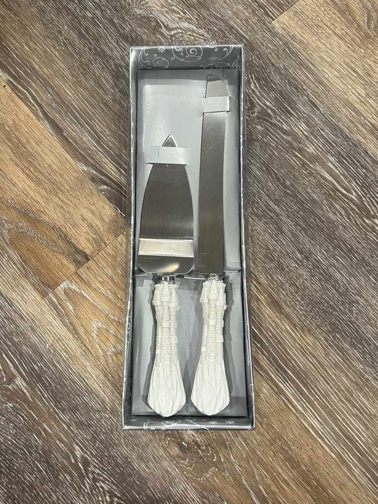 Knife And Cake Server Set With Castle Handle - Brand New