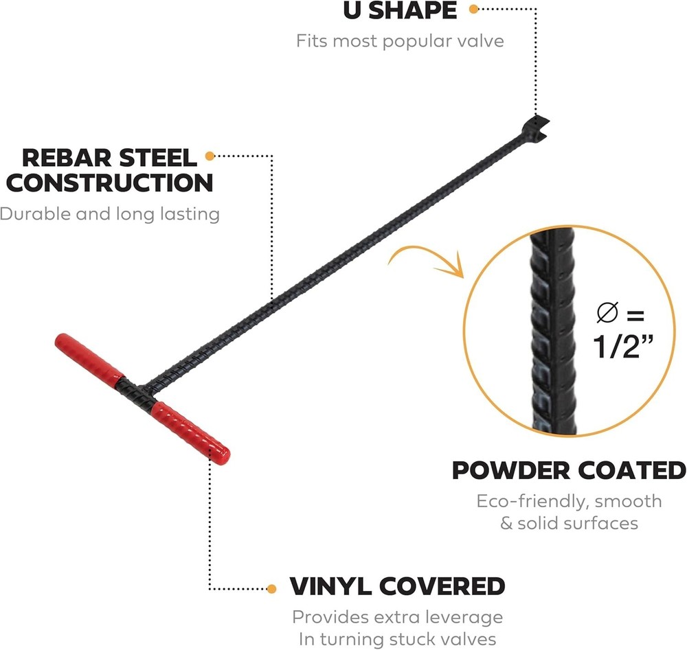 28-Inch Water Meter Key - Efficient Shut-Off Tool with Vinyl-Coated Handle