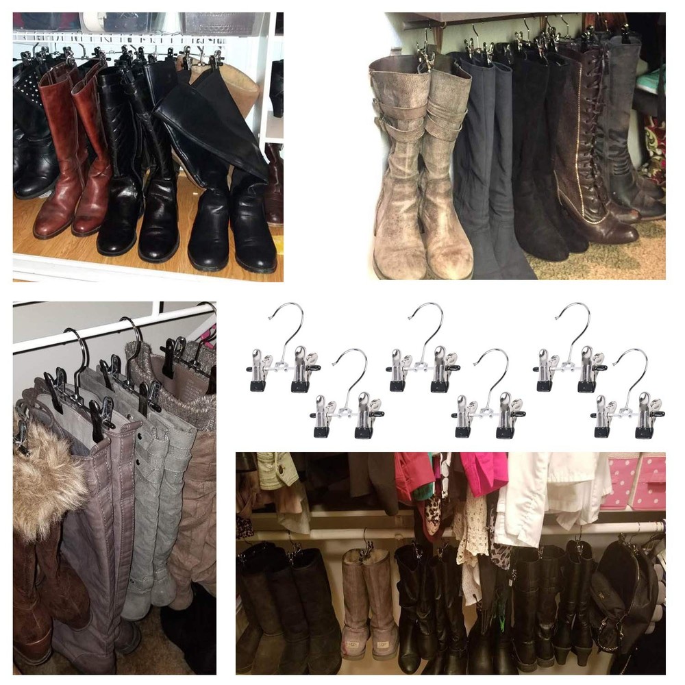 Double Adjustable Clips Boots Hangers,Space Saving Boots Socks Bags Hanging C...