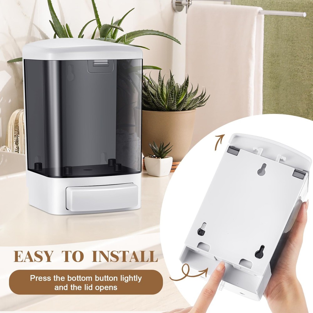 6Pc Wall Mount Soap Dispenser 1000ml Manual Plastic Black Kitchen Bath