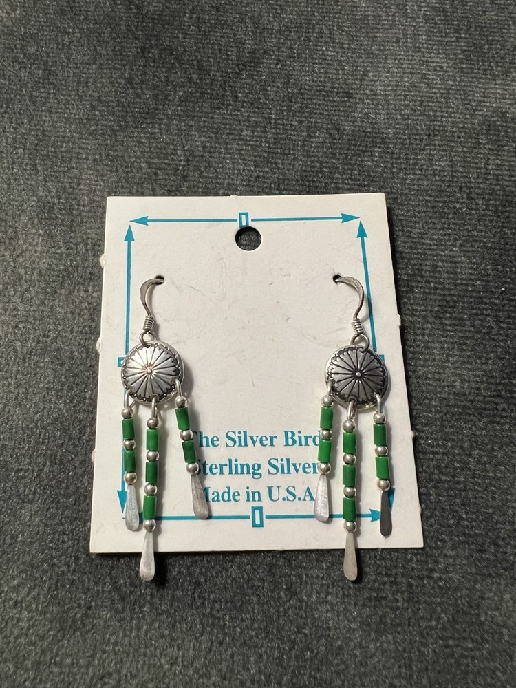 The Silver Bird Sterling Silver Concho Malachite Dangle Earrings USA