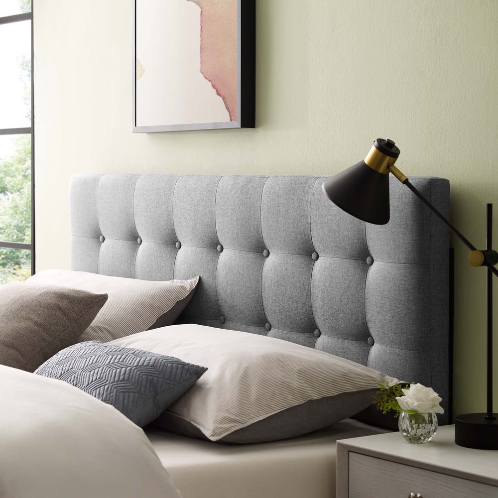 Modway Fabric Upholstered Button Tufted Square Full Size Headboard in Gray