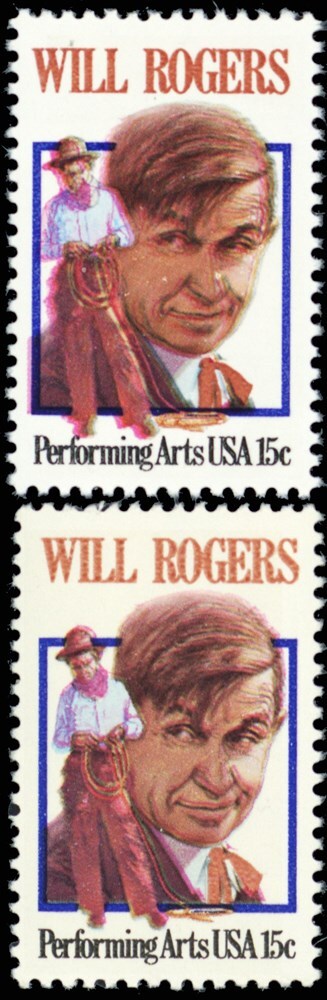 1801, MNH 15¢ Will Rogers With Scarce Color Shift ERROR With Normal  Stuart Katz