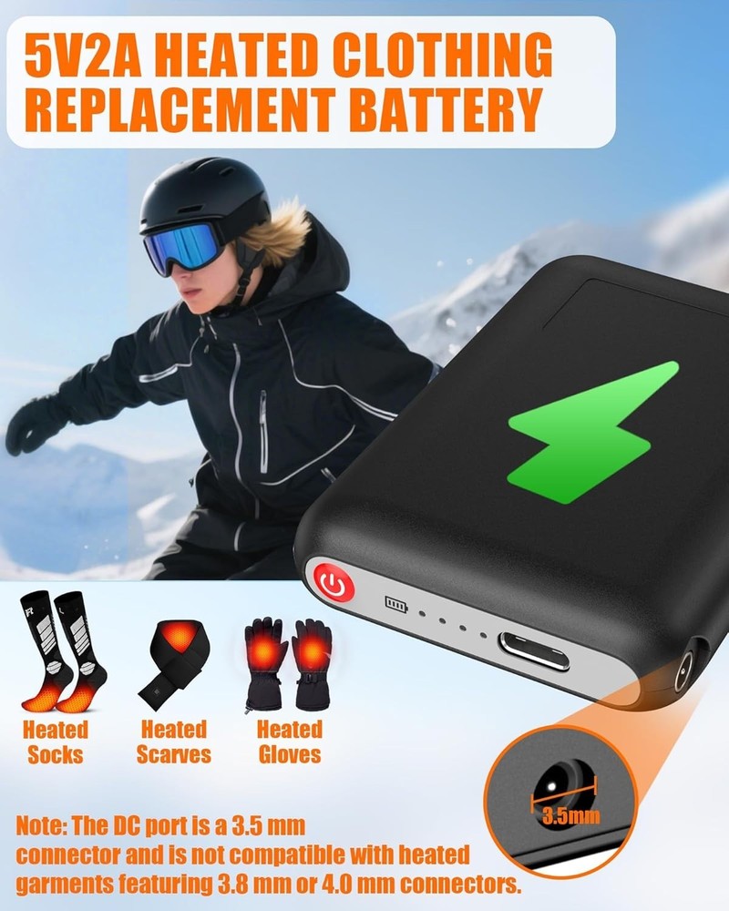 Reliable 5V2A Battery Pack for Heated Apparel - Pocket-Sized & Wireless Charging
