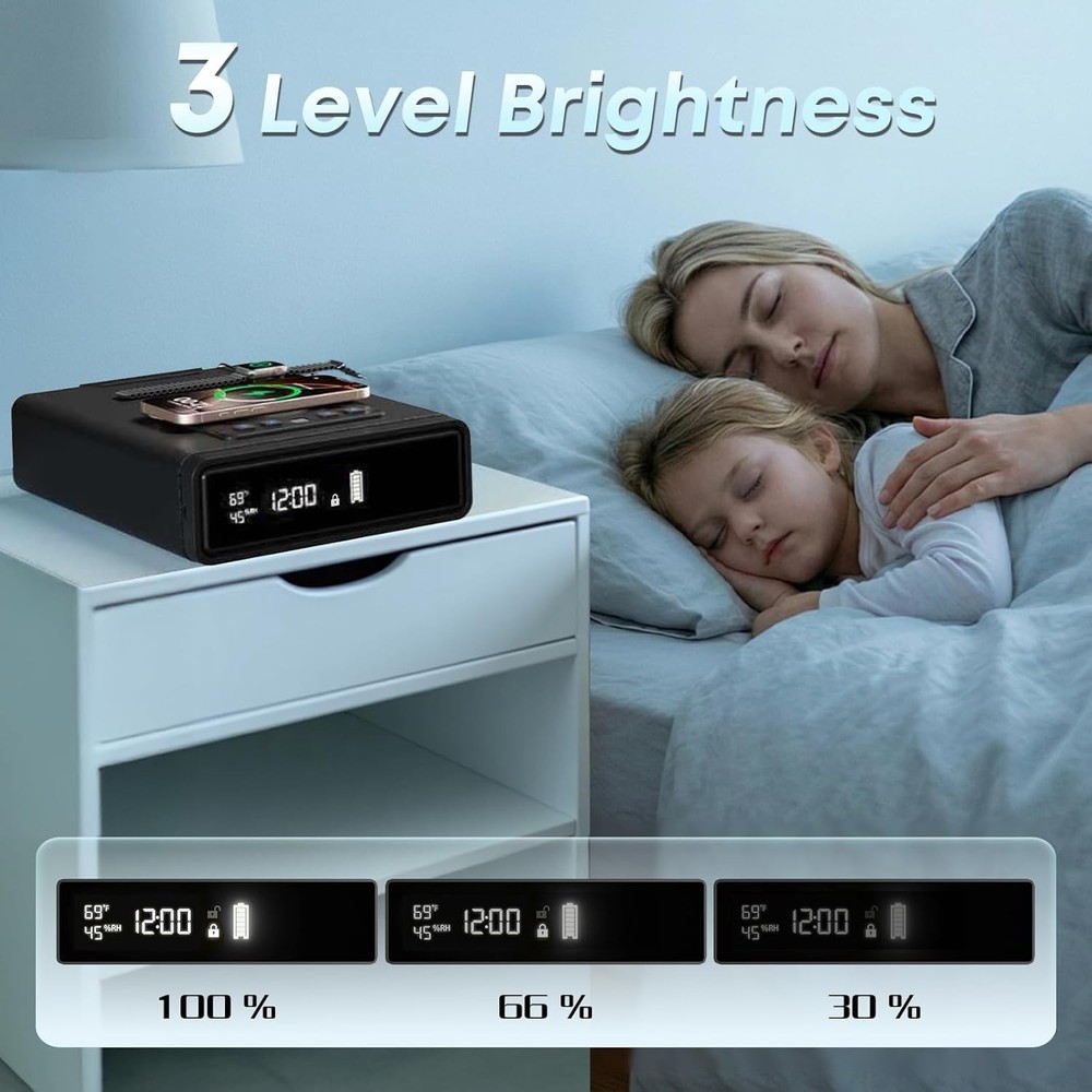 Biometric handgun safe: 3 unlocking methods, wireless charging.