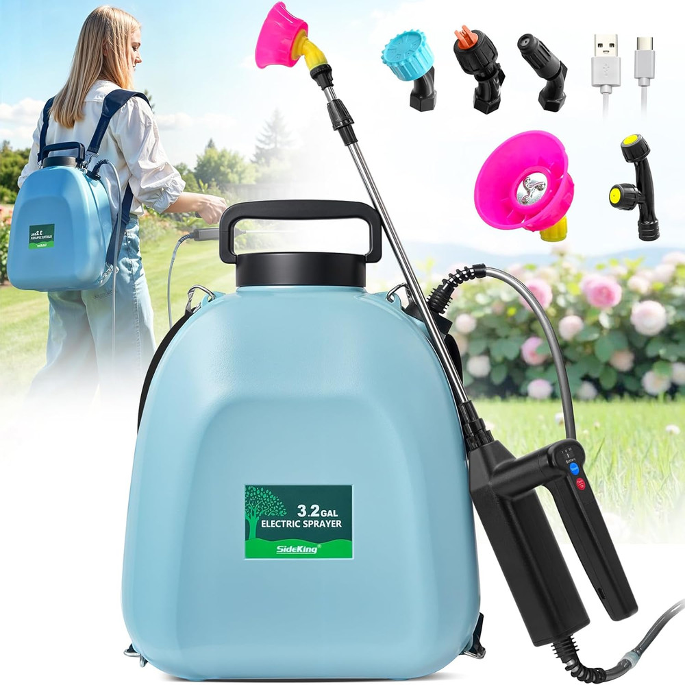 3.2 Gallon Battery Powered Backpack Sprayer, Electric Back Pack Sprayer with 3 S