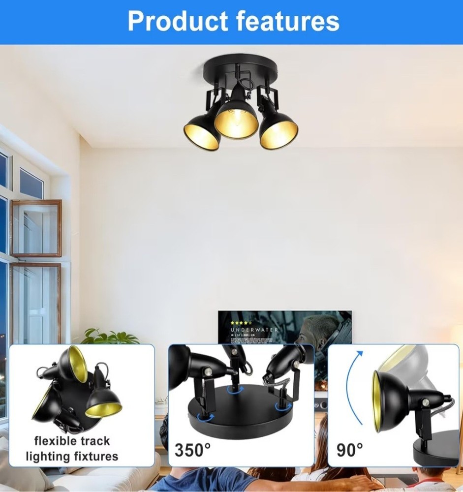 Multi-Directional Ceiling Spot Light Semi Flush Mount Round Track Light Black