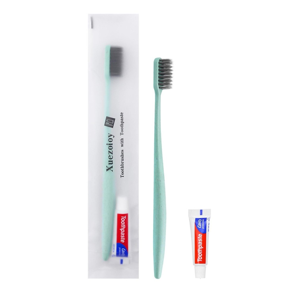 Disposable Toothbrushes with Toothpaste,30 Pack Green Individually Wrapped Di...