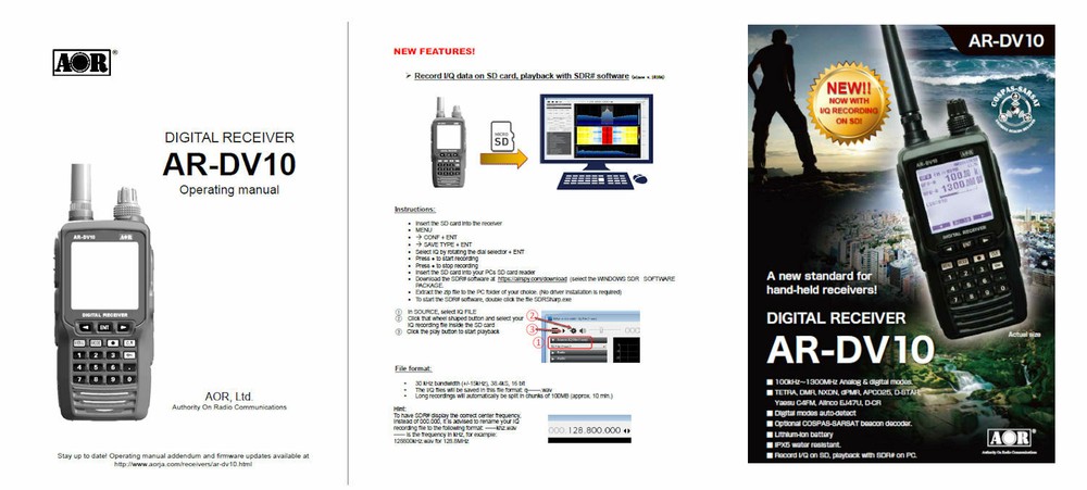 AOR AR-DV10 OPERATING MANUAL + OPERATING ADDENDUM + COLOR BROCHURE