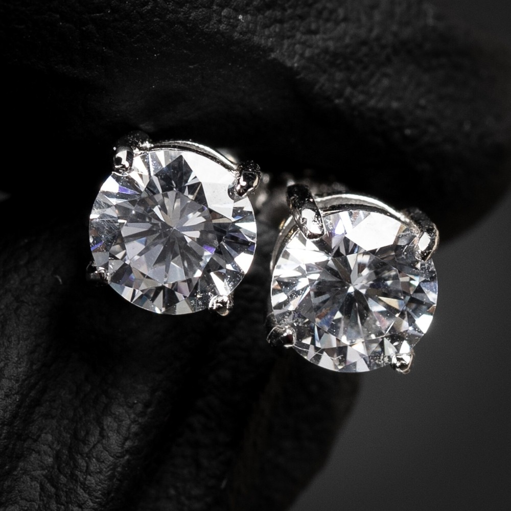 Princess Cut Men's Women's Round Stud CZ Circle Sterling Silver Earrings