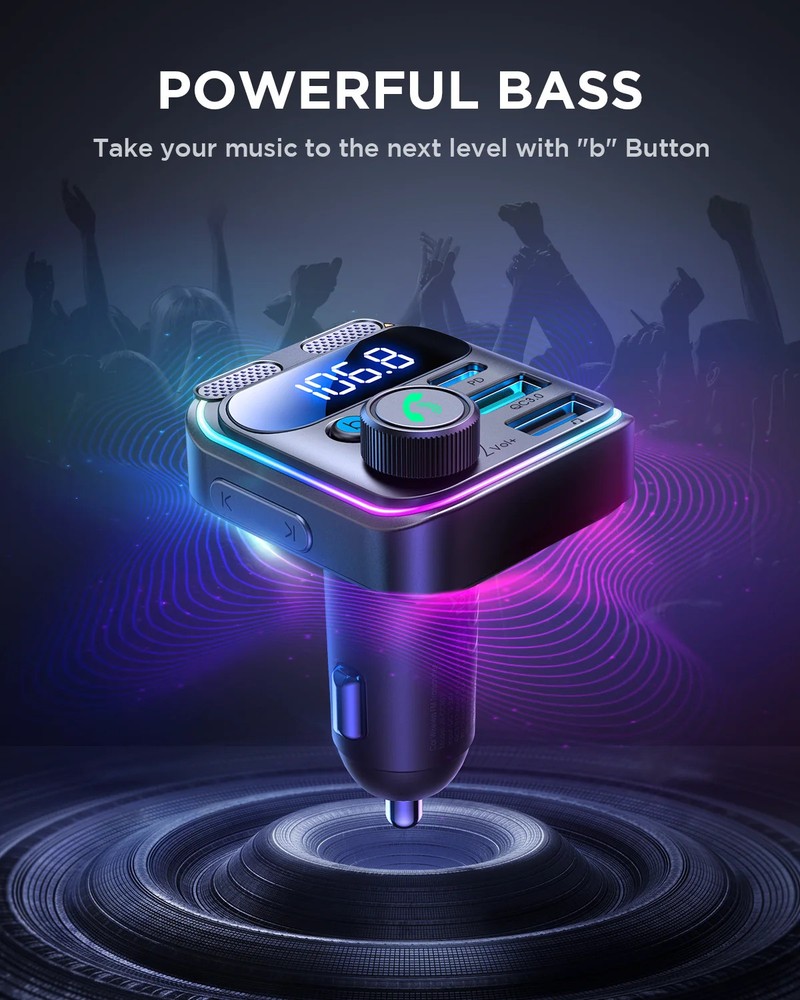 JOYROOM Bluetooth FM Transmitter for Car, Wireless Bluetooth 5.3 Car Adapter, PD