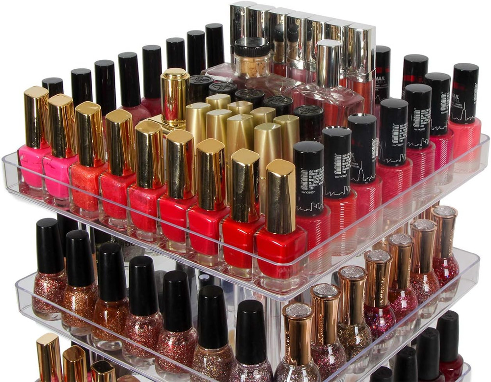 JACKCUBE DESIGN 5 Tier Clear Nail Polish 360 Rotating Display Rack Organizer Sta