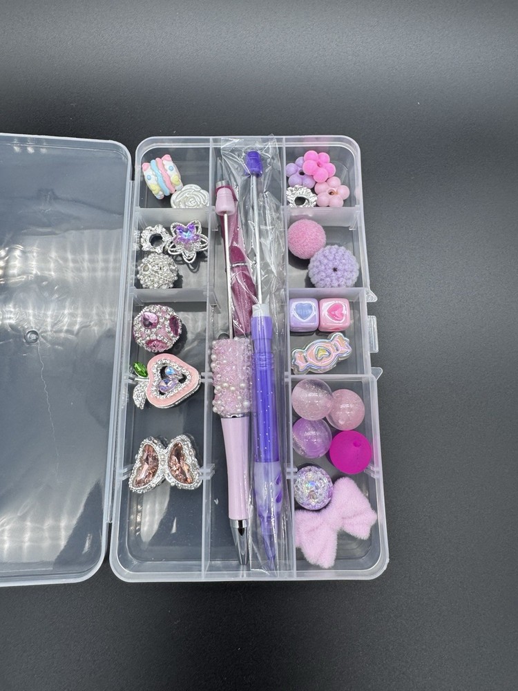 Beading Kit with Purple & Pink Beads and pens