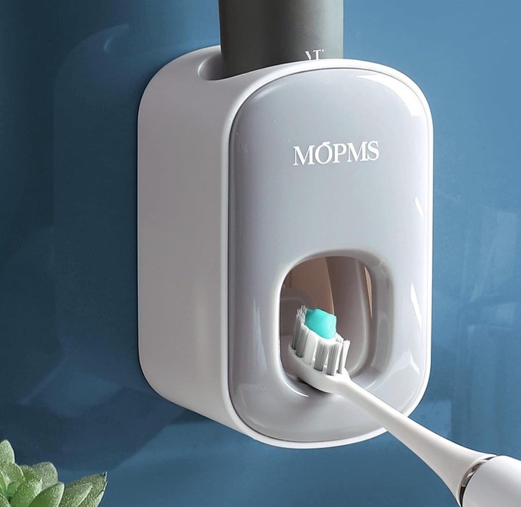 MOPMS Toothpaste Dispenser Wall Mounted for Bathroom Automatic Gray