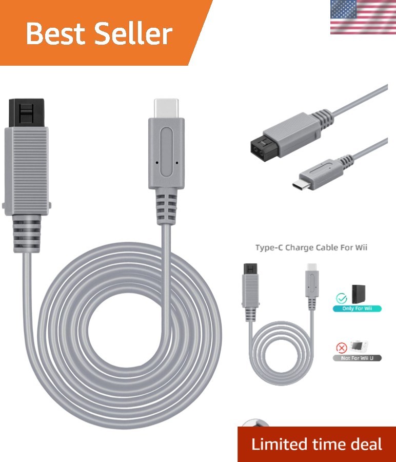 2 Meter Gray USB Type C Charging Cord for Wii - Perfect Replacement Cable