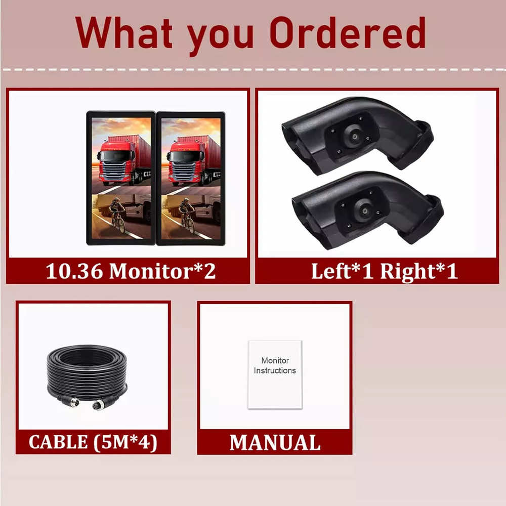 10.36" Truck Side View Camera System | 2CH Split Screen IR HD Night Vision DVR