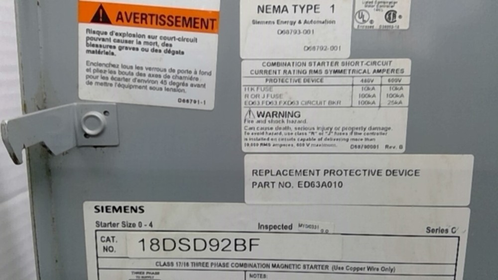Siemens 18DSD92BF Combination Starter