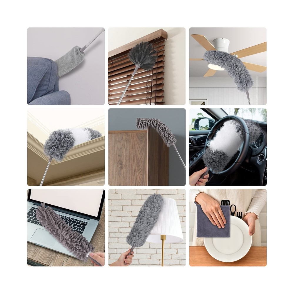 DEEHYO Microfiber Duster, 9PCS Extendable Feather Duster (Stainless Steel) 30...