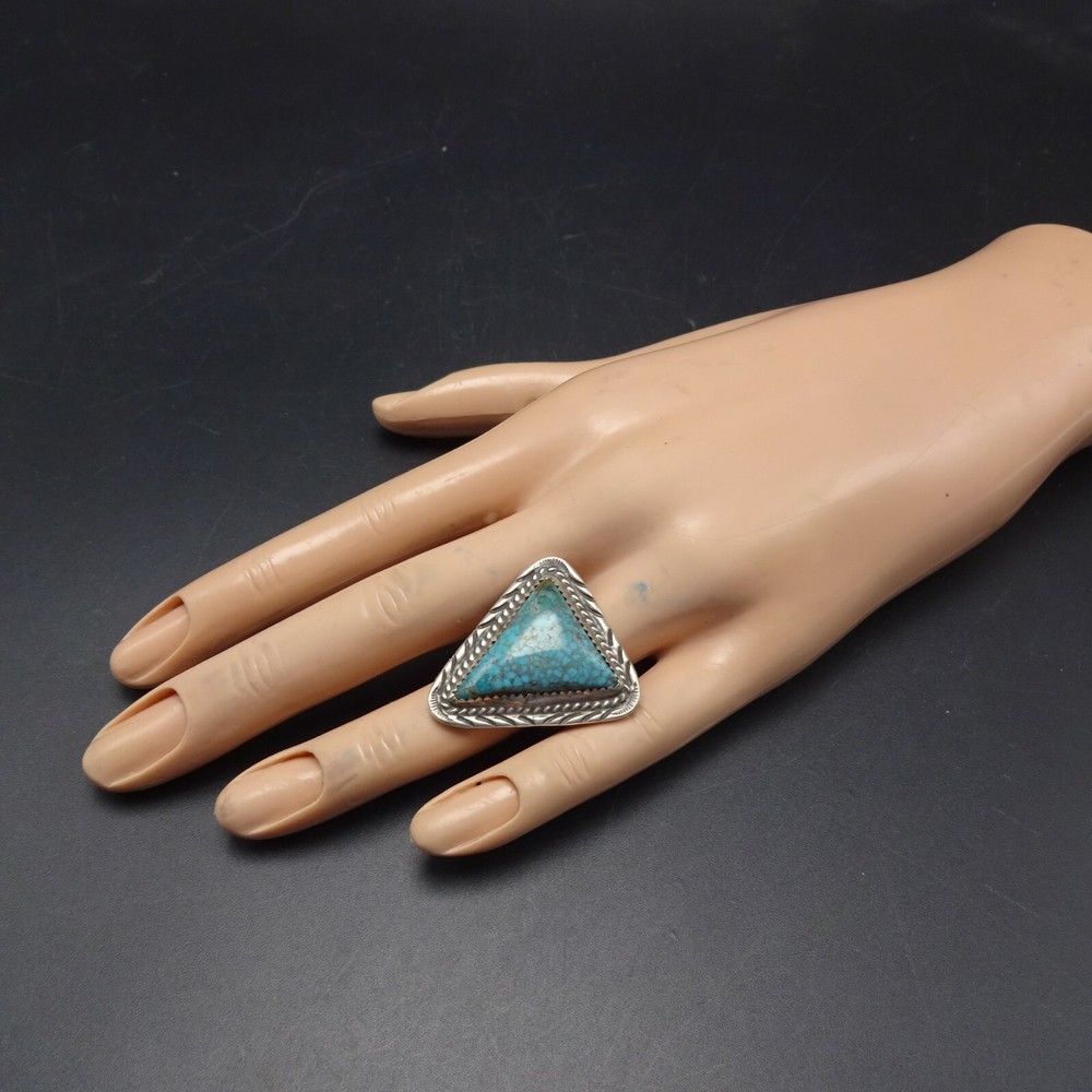 Vintage Sterling Silver TURQUOISE with Webbed Matrix RING size 7 Triangle