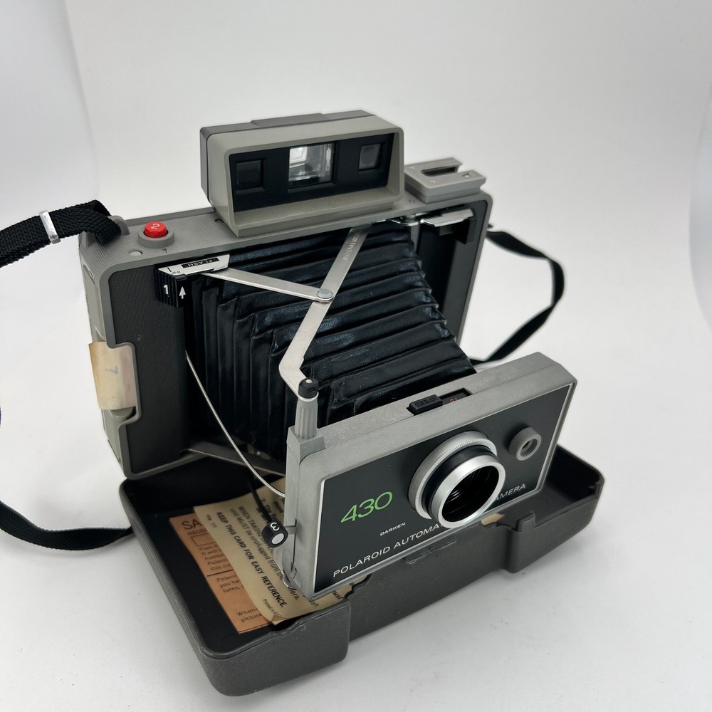 Vintage Polaroid 430 Automatic Land Camera with Strap & 490 Focus Flash Untested