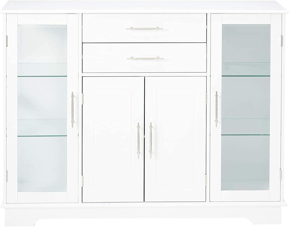 Elegant White Buffet Sideboard with 3 Cabinets & 2 Drawers for Storage