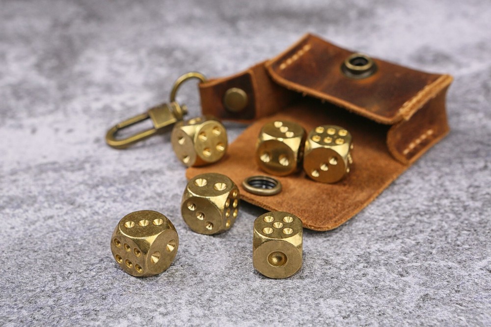 Personalized leather case with 6 dice rustic leather dice storage case
