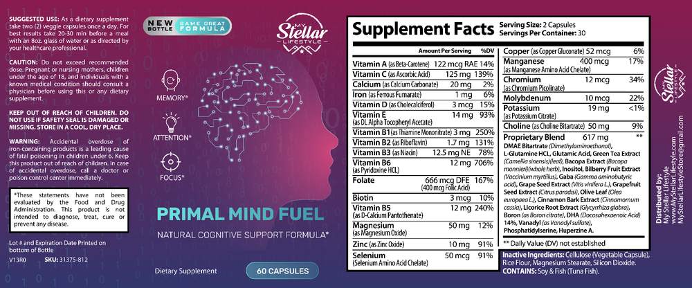 Primal Mind Fuel, natural cognitive support helps memory-60 Capsules
