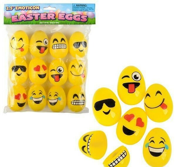 2.5" EMOTICON PLASTIC EASTER EGGS - 12 Piece Assortment
