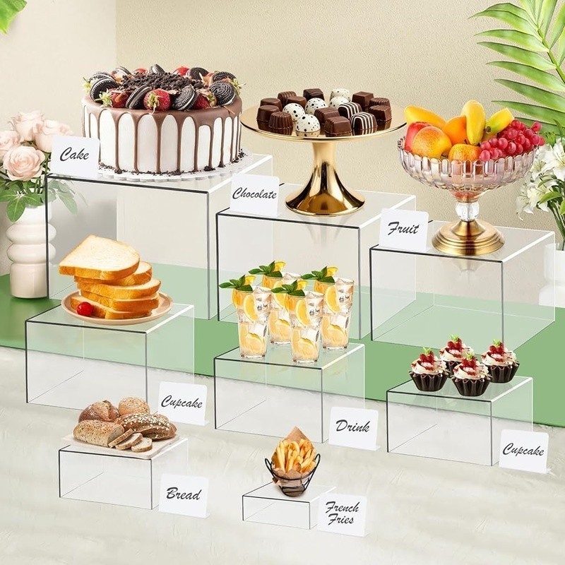 Acrylic Display Risers Set 8 Piece Clear Cube Storage Boxes Whiteboards Markers