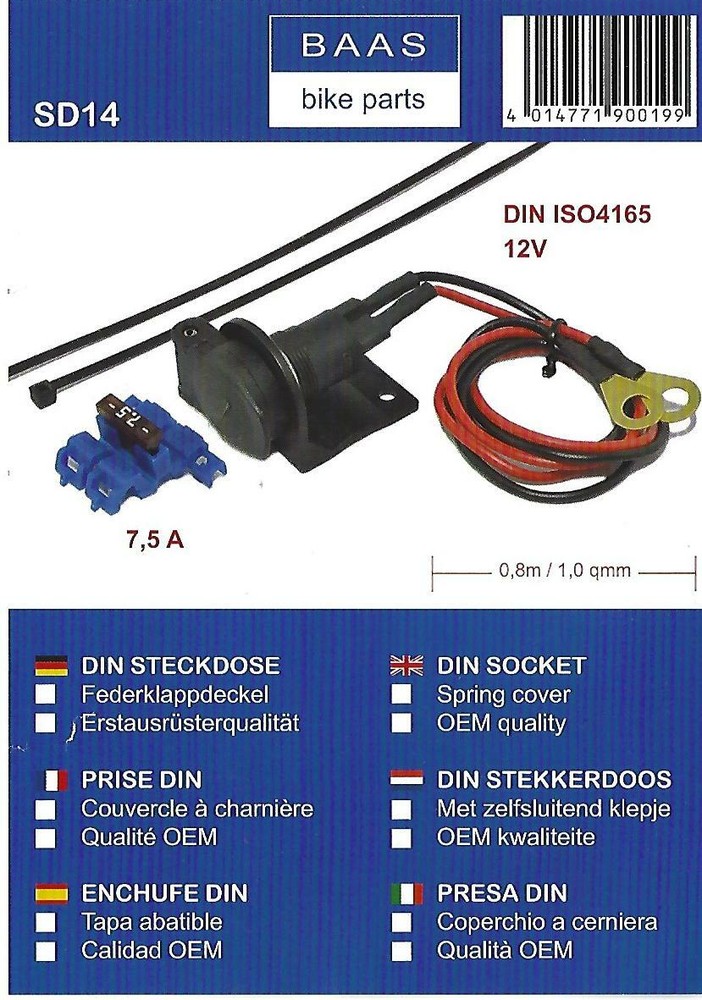 Motorcycle Board Socket/Socket for Chargers with Plug, Installation Kit New Original Packaging