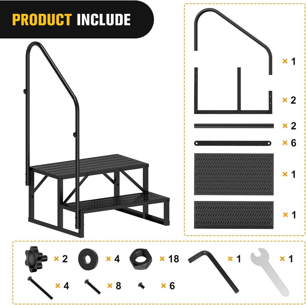 Nilight RV Steps with Handrail 2 Steps Hot Tub Steps Outdoor RV Stairs Step