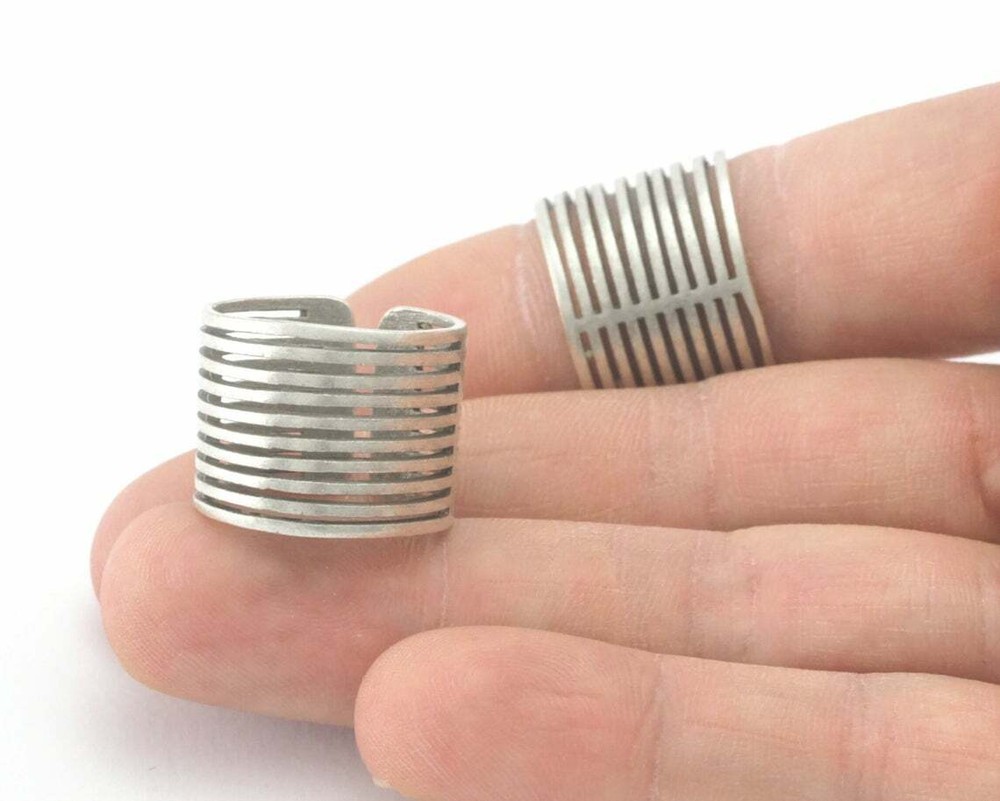 Statement ring lines Adjustable Ring Antique Silver plated Brass 6US 9.5US 4292