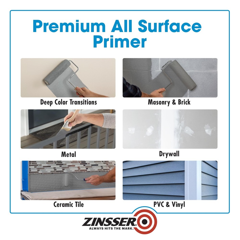 286258 Bulls Eye 1-2-3 All Surface Primer, Quart, Gray