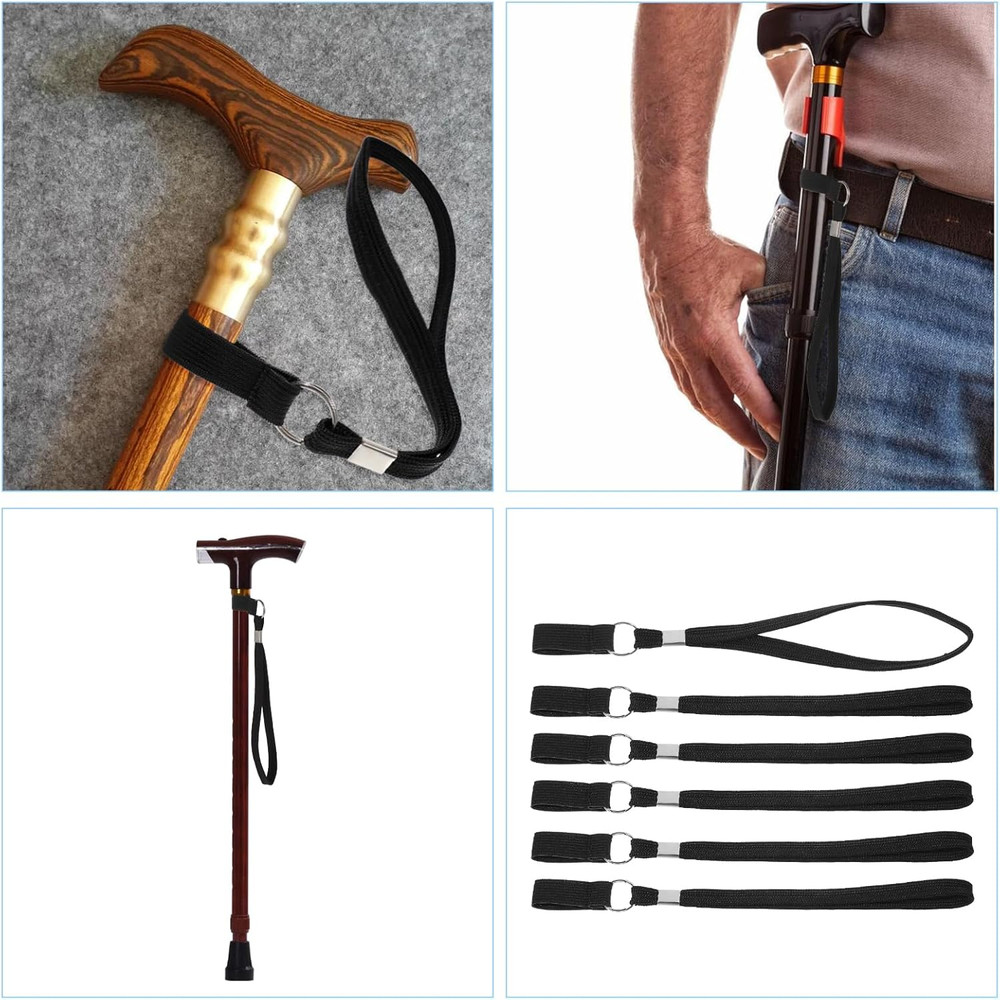 6Pcs Walking Cane Wrist Strap Replacement, Black Elastic Trekking Pole Handle St
