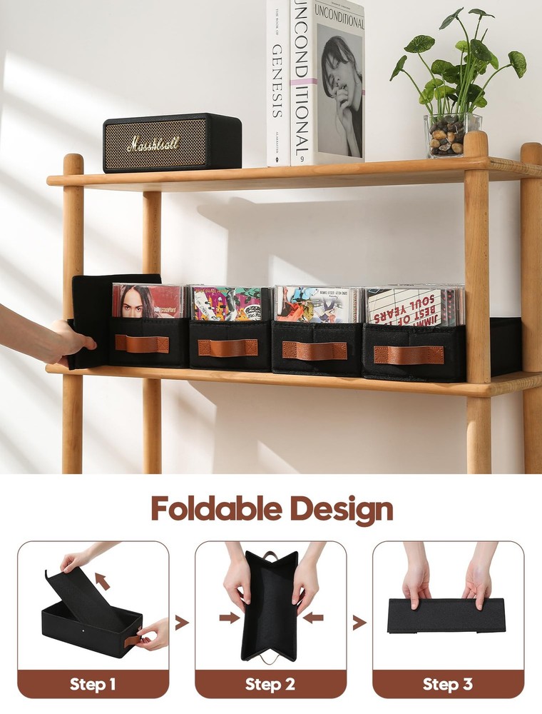 6 PCS Black CD Storage Boxes Case Holder Foldable Cabinets Handle Organizer