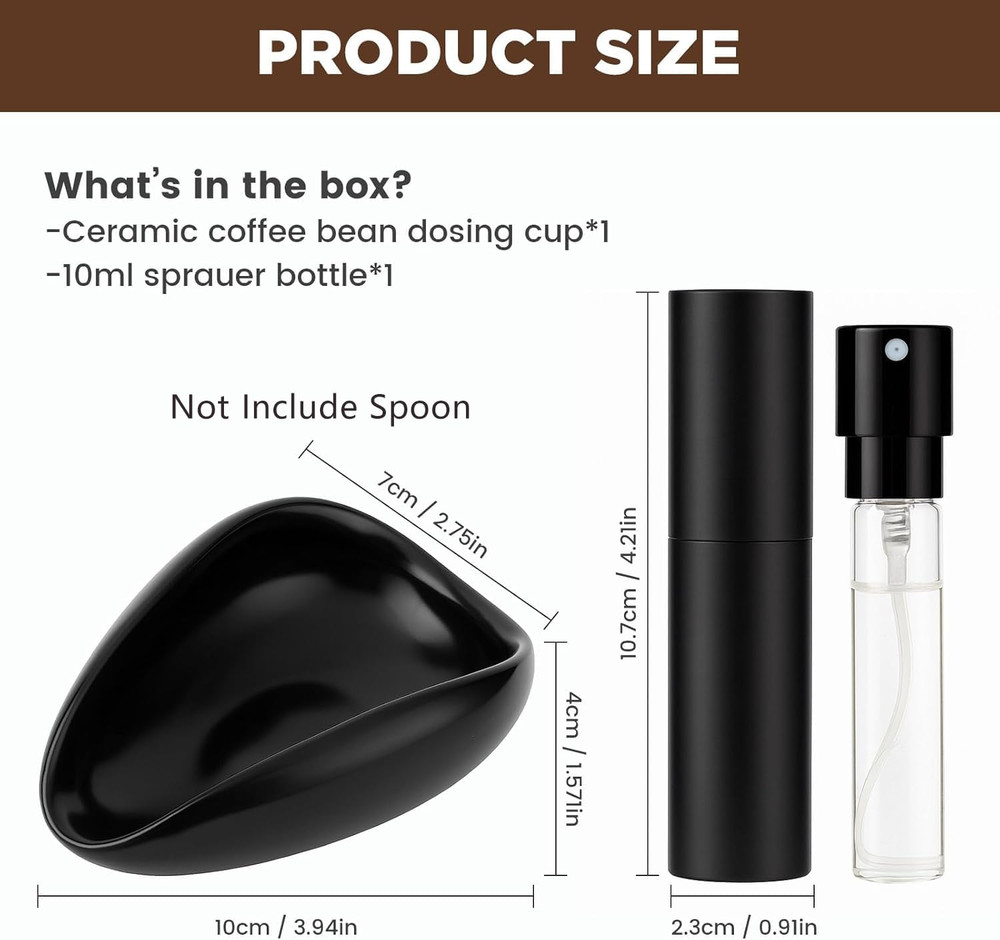 Ceramic Coffee Bean Dosing Cup + Sprayer Gift Set, Spoon Rest, Mini Coffee Spoon