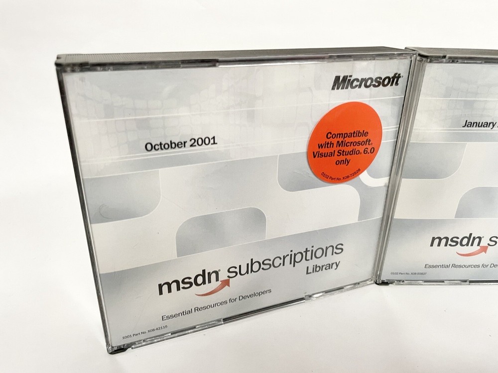 2001 October 2002 Jan / April Microsoft MSDN Subscriptions Library Genuine Discs