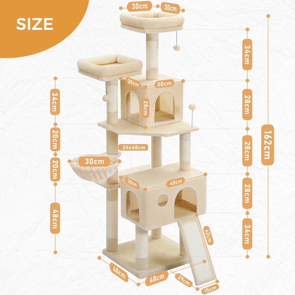 Large Cat Tree for Indoor Cats, Multi-Level Cat Tower with Scratching Posts