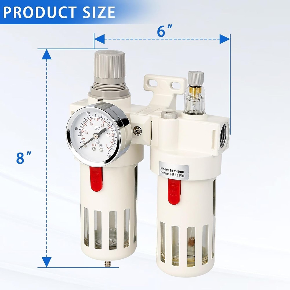 WeiTeng 1/2" NPT Compressed Air Filter Regulator Combo, 5 Micron Brass Filter