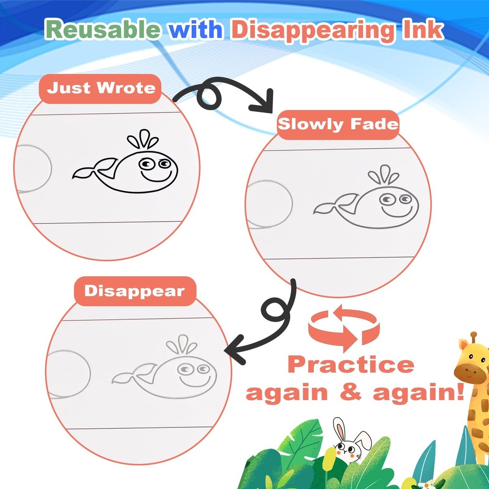 Magic Grooved Practice Copybook for Kids 3-8 - 6 Reusable Handwriting...