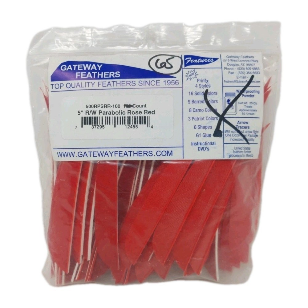 65 Count Gateway Feathers 5" Right Wing: Parabolic Rose Red